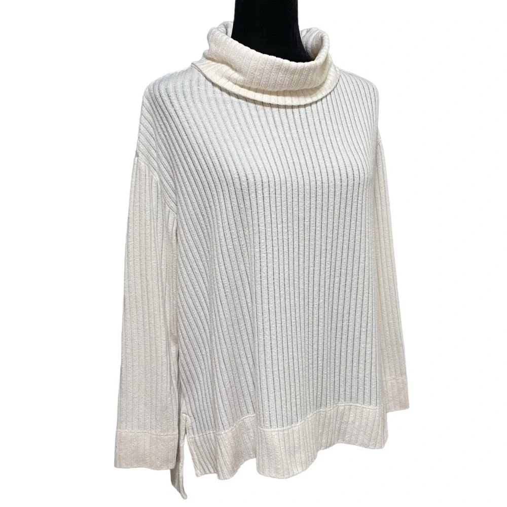 Maeve Anthropologie Vanna Sweater Size Small Cream Ribbed Cowl Neck Cozy Knit - Picture 3 of 9